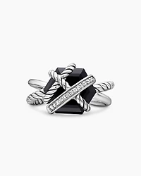 Cable Wrap Ring Sterling Silver with Black Onyx and Pavé Diamonds