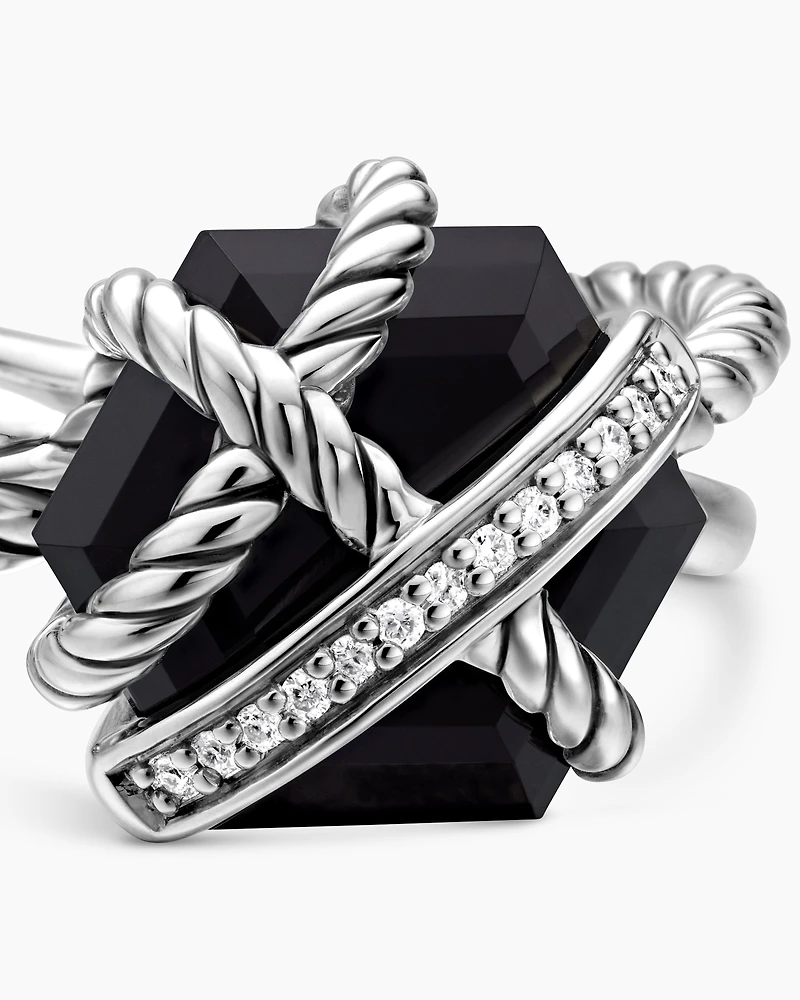 Cable Wrap Ring Sterling Silver with Black Onyx and Pavé Diamonds