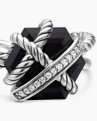 Cable Wrap Ring Sterling Silver with Black Onyx and Pavé Diamonds