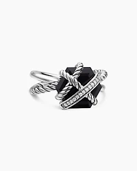 Cable Wrap Ring Sterling Silver with Black Onyx and Pavé Diamonds