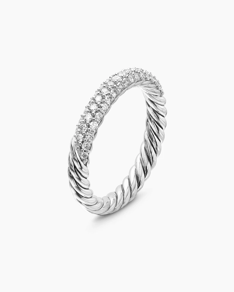 Petite Pavé Stack Ring Sterling Silver with Diamonds, 3mm