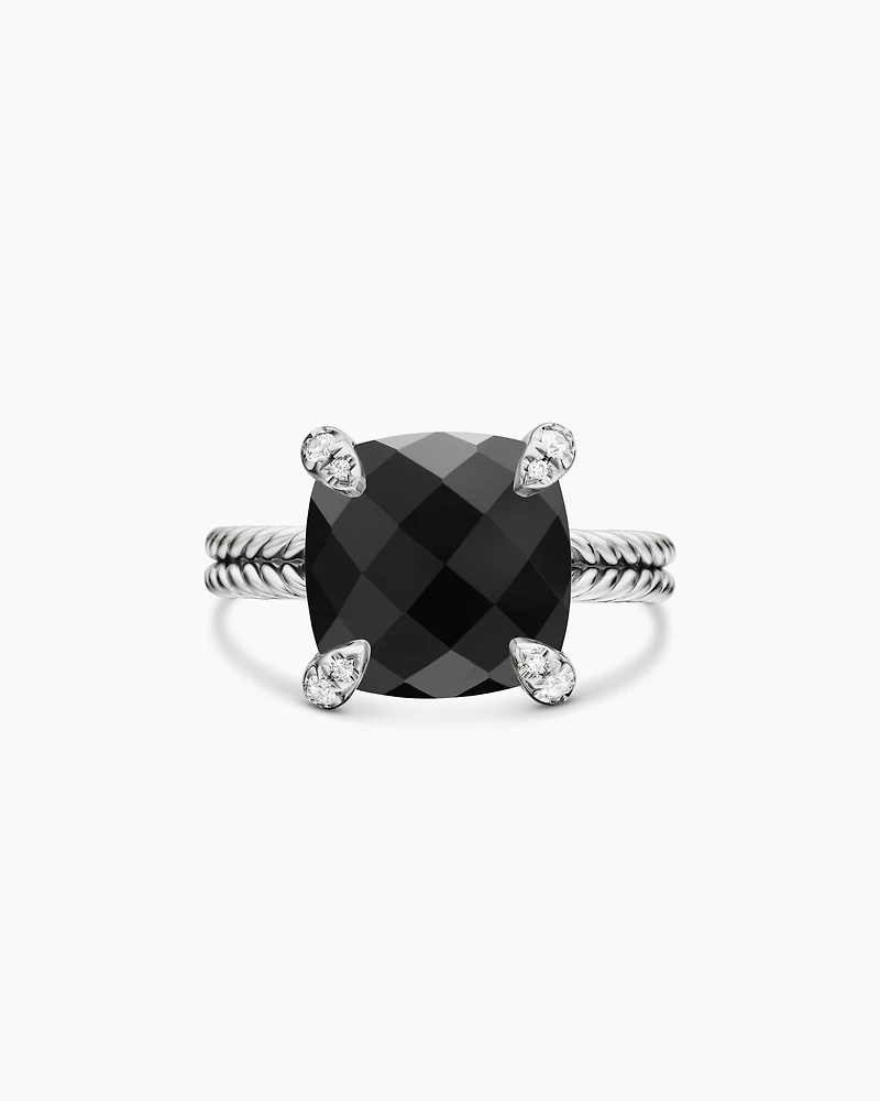 Chatelaine® Ring Sterling Silver with Black Onyx and Diamonds, 11mm