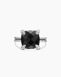 Chatelaine® Ring Sterling Silver with Black Onyx and Diamonds, 11mm