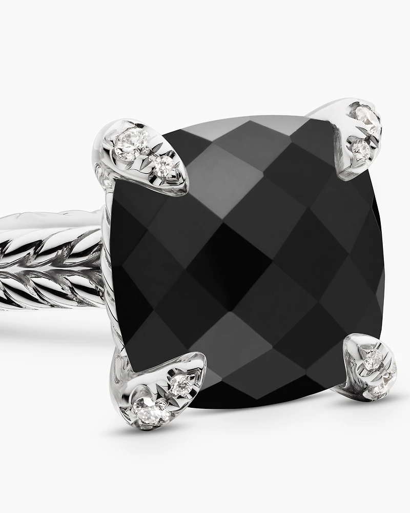 Chatelaine® Ring Sterling Silver with Black Onyx and Diamonds, 11mm