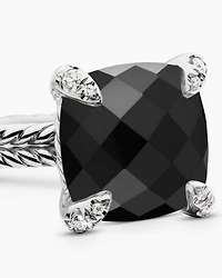 Chatelaine® Ring Sterling Silver with Black Onyx and Diamonds, 11mm