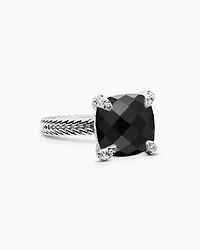Chatelaine® Ring Sterling Silver with Black Onyx and Diamonds, 11mm