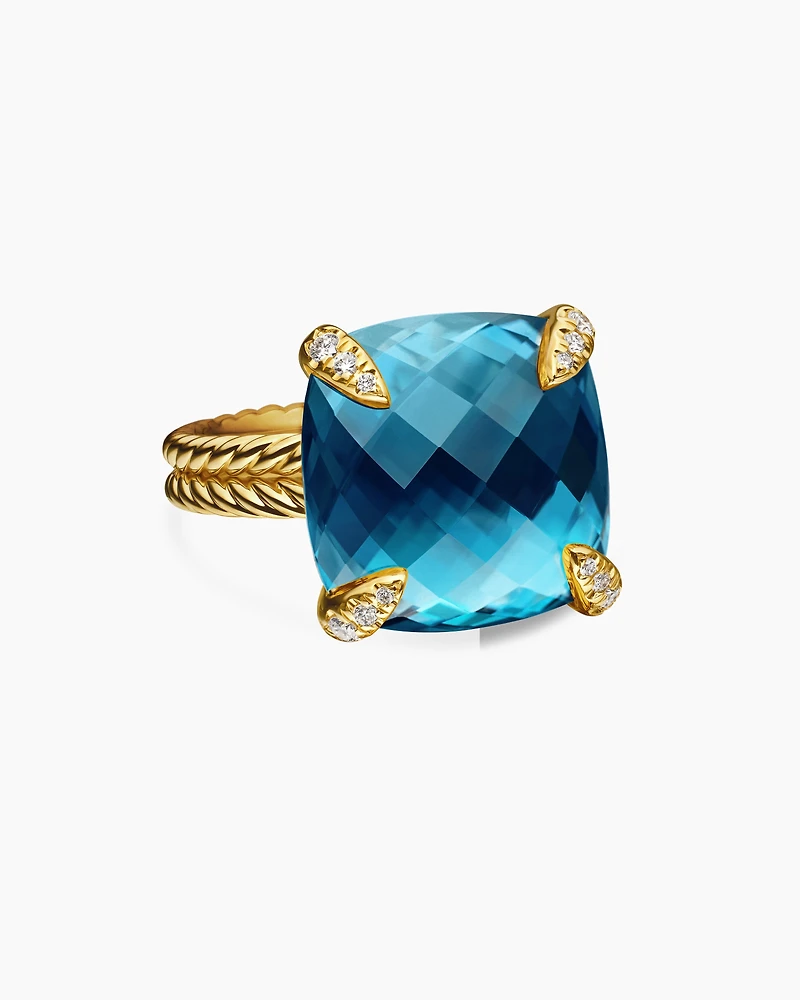Chatelaine® Ring 18K Yellow Gold with Hampton Blue Topaz and Diamonds, 14mm