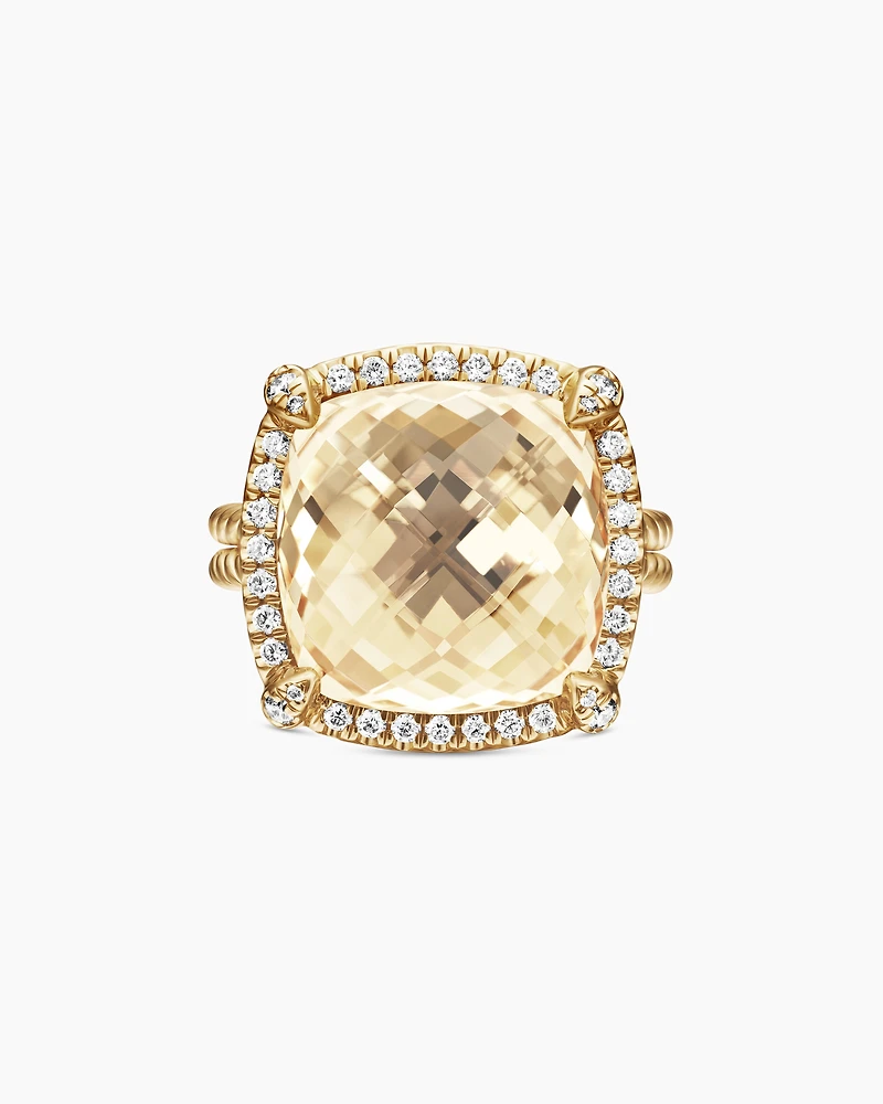 Chatelaine® Pavé Bezel Ring 18K Yellow Gold with Champagne Citrine and Diamonds, 14mm