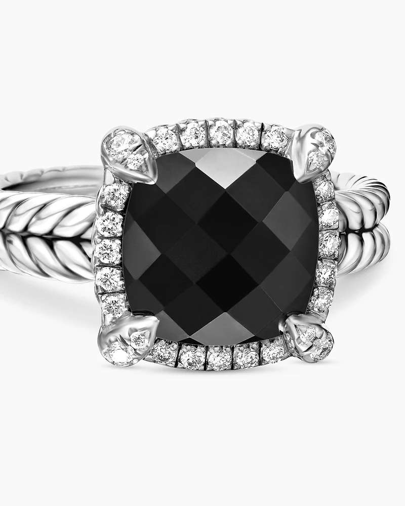 Chatelaine® Pavé Bezel Ring Sterling Silver with Black Onyx and Diamonds, 9mm