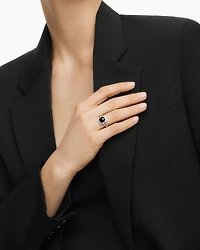 Chatelaine® Pavé Bezel Ring Sterling Silver with Black Onyx and Diamonds, 9mm