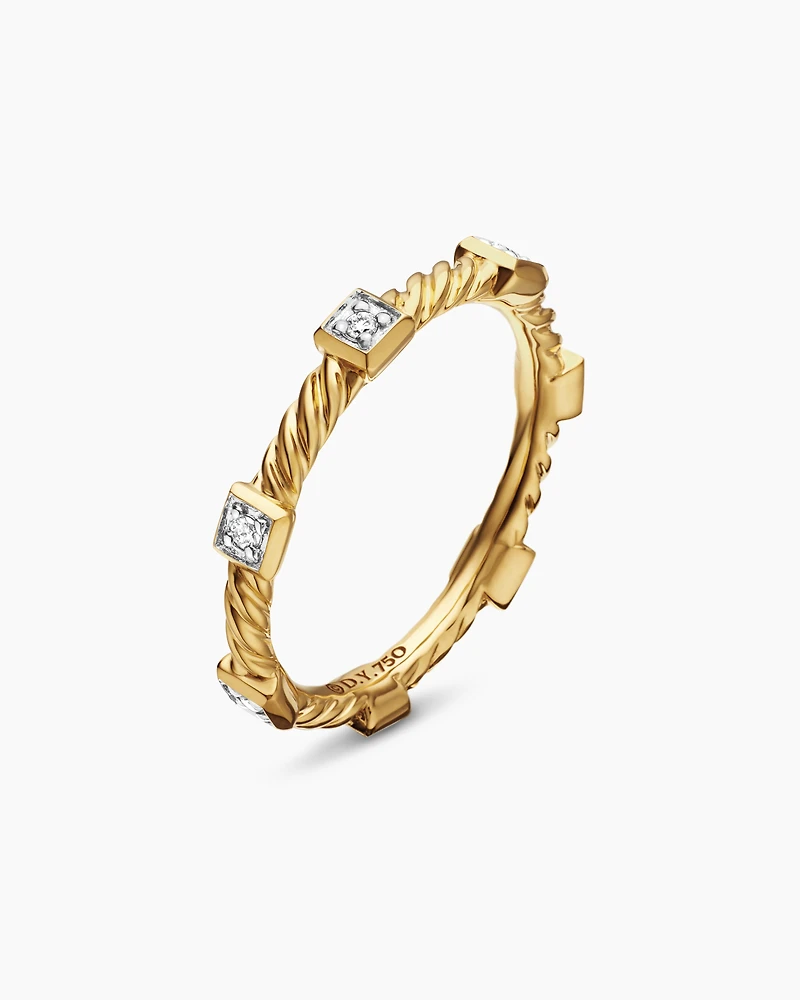 Cable Collectibles® Stations Stack Ring 18K Yellow Gold with Diamonds, 2mm