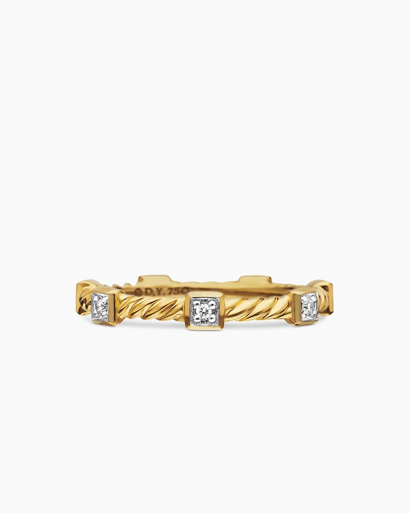 Cable Collectibles® Stations Stack Ring 18K Yellow Gold with Diamonds, 2mm
