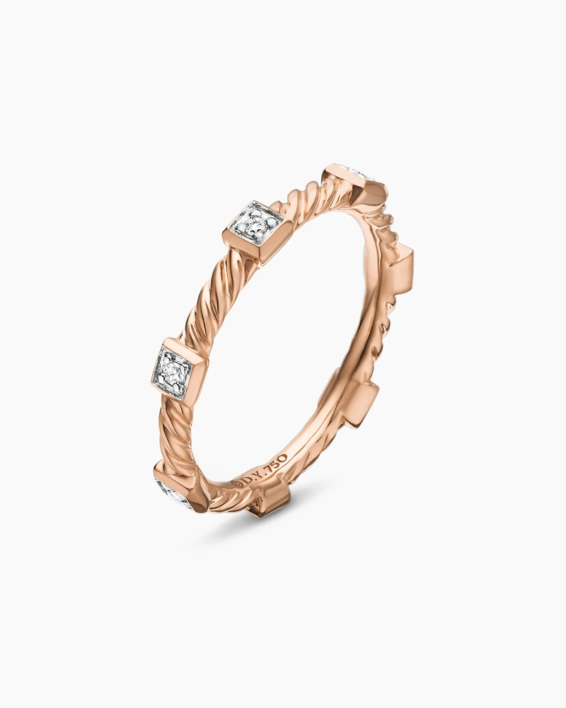 Cable Collectibles® Stations Stack Ring 18K Rose Gold with Diamonds, 2mm