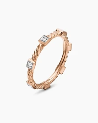 Cable Collectibles® Stations Stack Ring 18K Rose Gold with Diamonds, 2mm