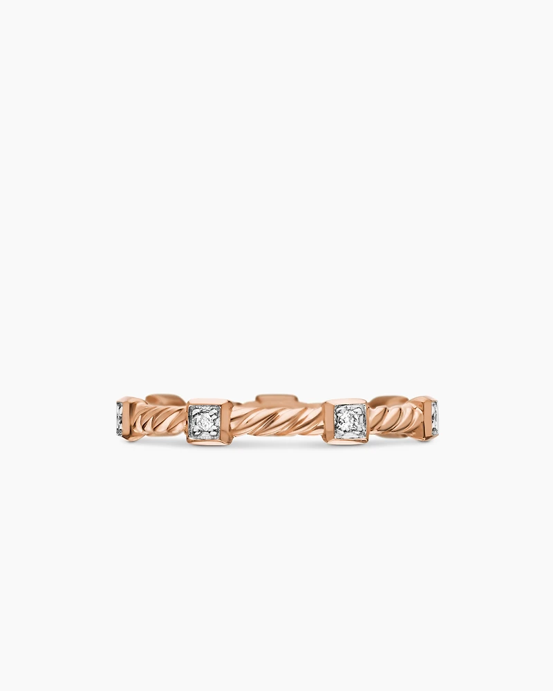 Cable Collectibles® Stations Stack Ring 18K Rose Gold with Diamonds, 2mm