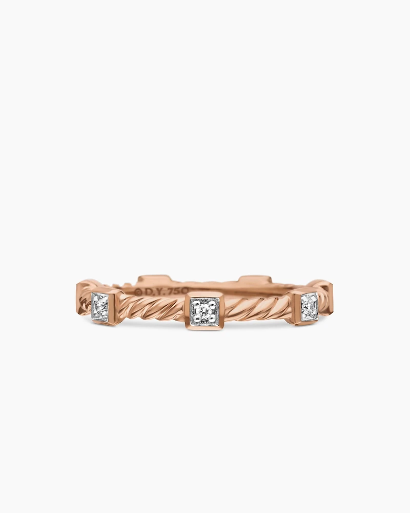Cable Collectibles® Stations Stack Ring 18K Rose Gold with Diamonds, 2mm
