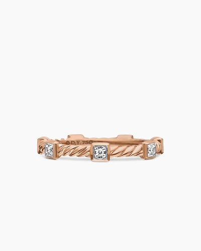 Cable Collectibles® Stations Stack Ring 18K Rose Gold with Diamonds, 2mm