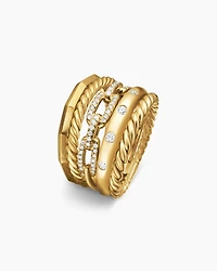 Stax Five Row Ring 18K Yellow Gold with Diamonds, 15mm