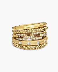 Stax Five Row Ring 18K Yellow Gold with Diamonds, 15mm