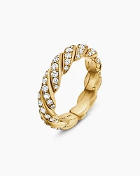 Sculpted Cable Flex Band Ring 18K Yellow Gold with Diamonds, 5mm