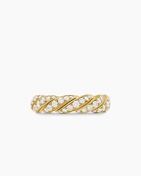 Sculpted Cable Flex Band Ring 18K Yellow Gold with Diamonds, 5mm