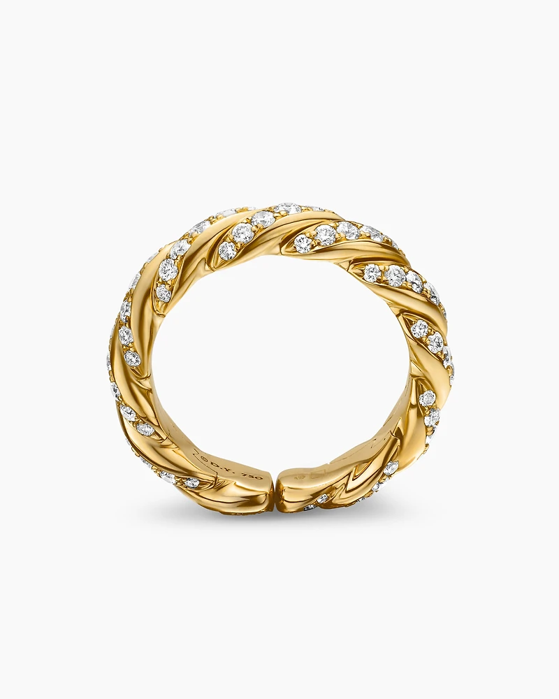 Sculpted Cable Flex Band Ring 18K Yellow Gold with Diamonds, 5mm