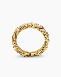 Sculpted Cable Flex Band Ring 18K Yellow Gold with Diamonds, 5mm