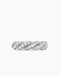 Sculpted Cable Flex Band Ring 18K Gold with Diamonds