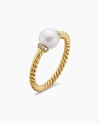 Petite Solari Station Ring 18K Yellow Gold with Pearl and Diamonds, 2.3mm