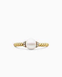Petite Solari Station Ring 18K Yellow Gold with Pearl and Diamonds, 2.3mm
