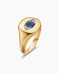Cable Collectibles® Evil Eye Pinky Ring in 18K Yellow Gold with Pavé Sapphires and Diamonds, 9.7mm