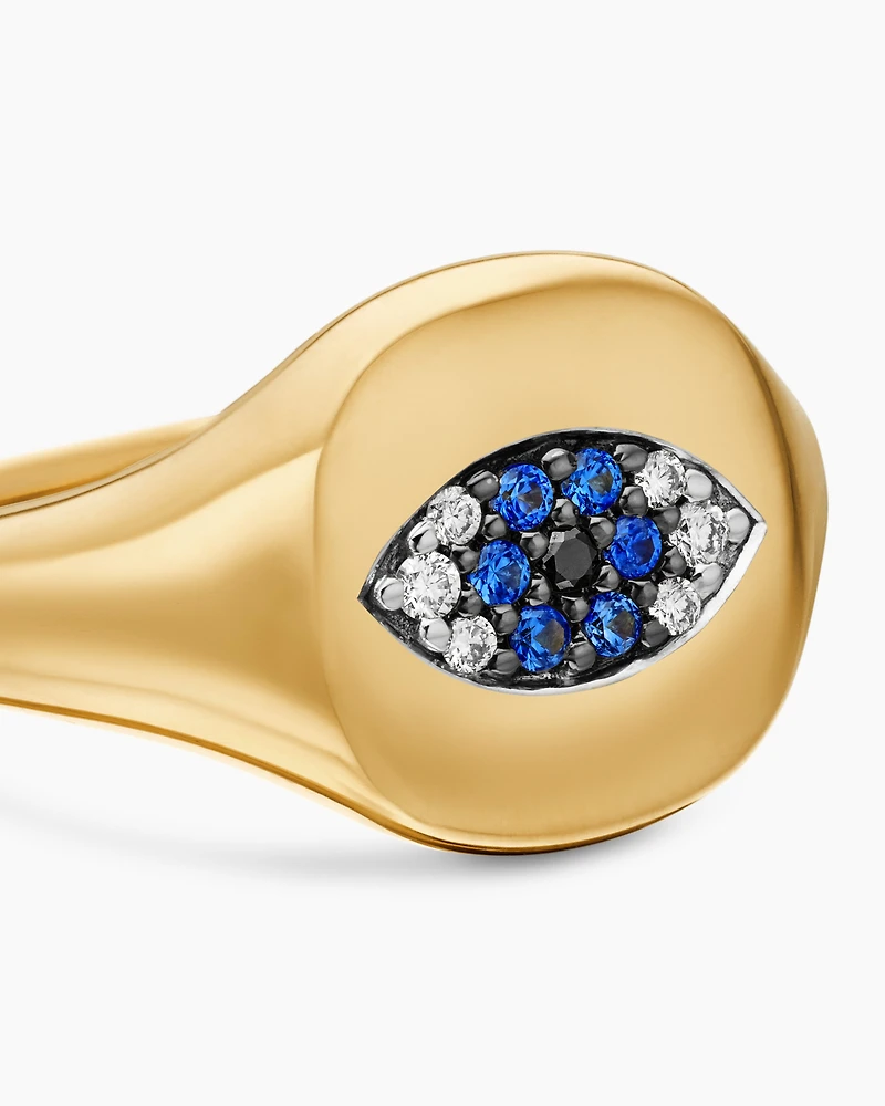 Cable Collectibles® Evil Eye Pinky Ring in 18K Yellow Gold with Pavé Sapphires and Diamonds, 9.7mm
