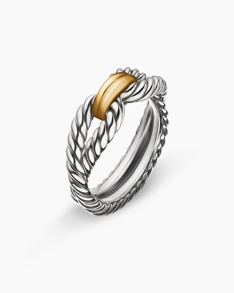 Cable Loop Band Ring Sterling Silver with 18K Yellow Gold, 7mm