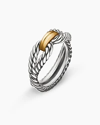 Cable Loop Band Ring Sterling Silver with 18K Yellow Gold, 7mm