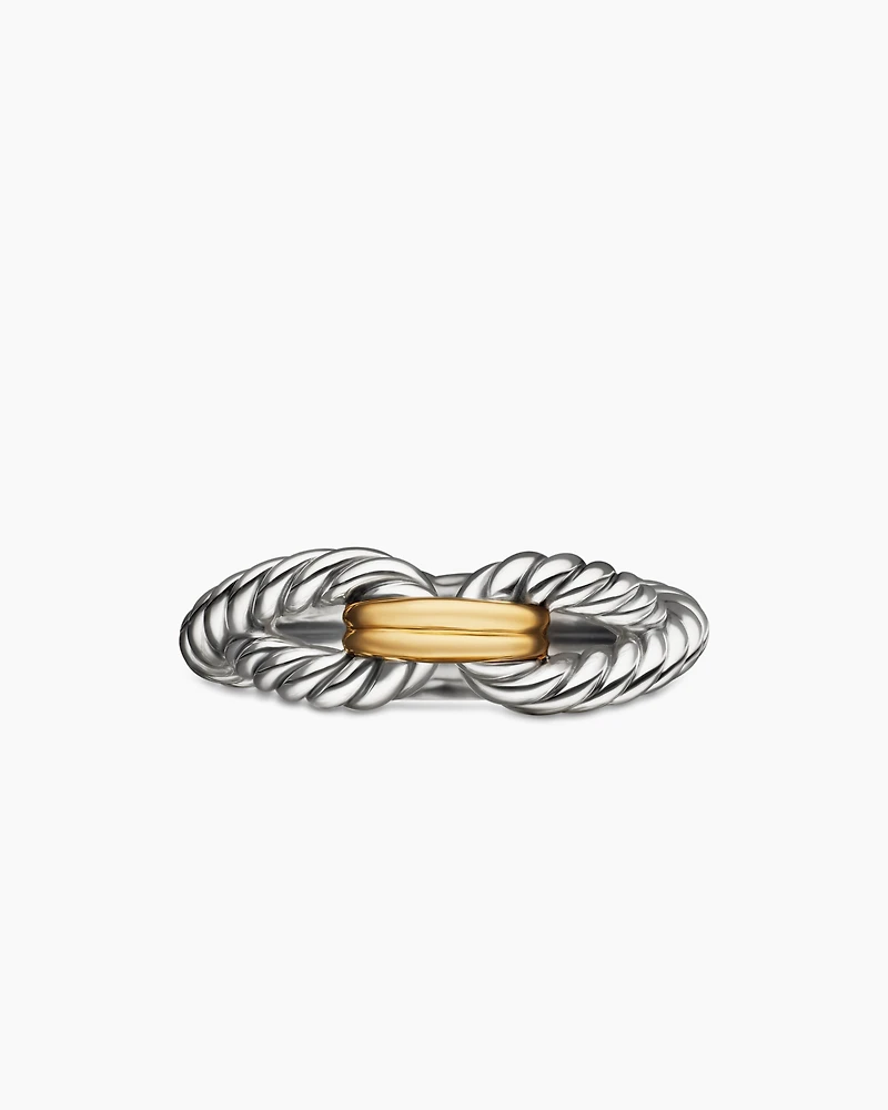 Cable Loop Band Ring Sterling Silver with 18K Yellow Gold, 7mm
