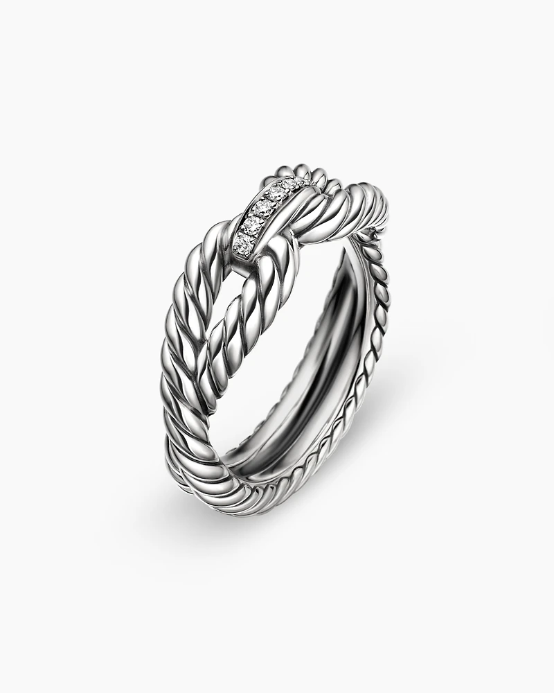Cable Loop Band Ring Sterling Silver with Diamonds, 7mm