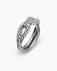 Cable Loop Band Ring Sterling Silver with Diamonds, 7mm