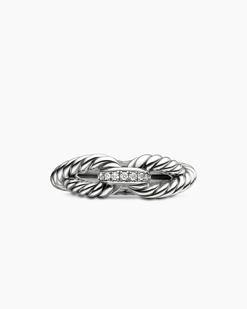 Cable Loop Band Ring Sterling Silver with Diamonds, 7mm