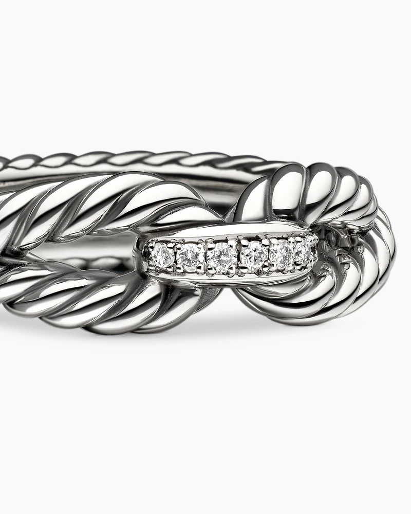 Cable Loop Band Ring Sterling Silver with Diamonds, 7mm