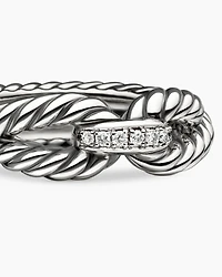 Cable Loop Band Ring Sterling Silver with Diamonds, 7mm