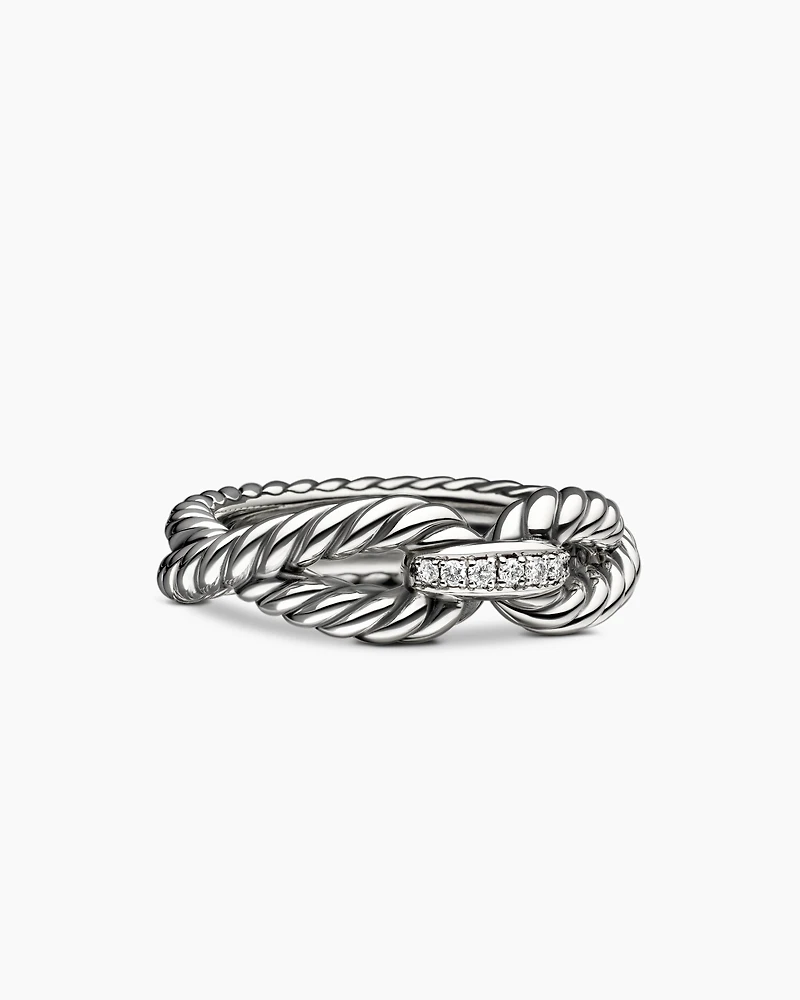 Cable Loop Band Ring Sterling Silver with Diamonds, 7mm
