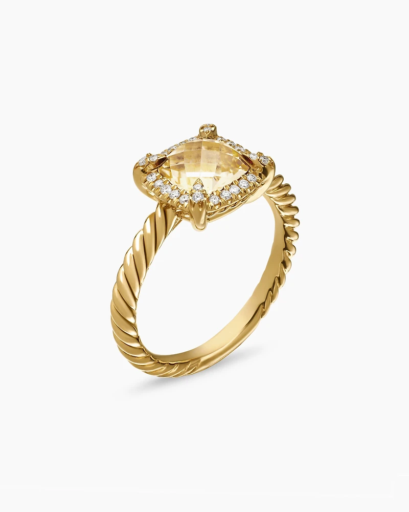 Petite Chatelaine® Pavé Bezel Ring 18K Yellow Gold with Champagne Citrine and Diamonds, 7mm