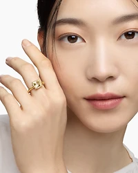 Petite Chatelaine® Pavé Bezel Ring 18K Yellow Gold with Champagne Citrine and Diamonds, 7mm