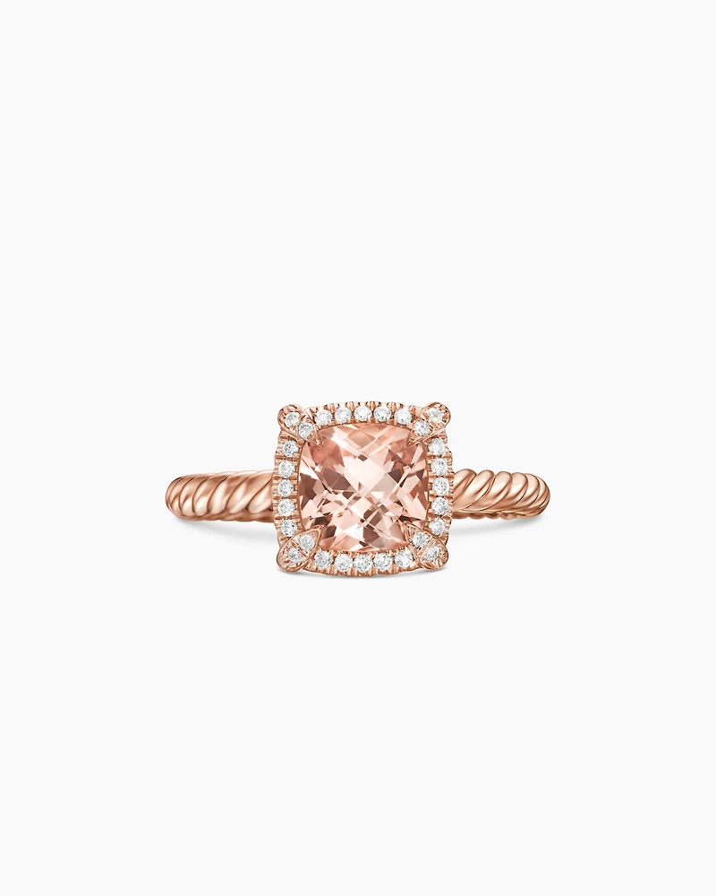 Petite Chatelaine® Pavé Bezel Ring 18K Rose Gold with Morganite and Diamonds, 7mm