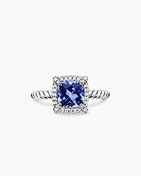 Petite Chatelaine® Pavé Bezel Ring 18K White Gold with Tanzanite and Diamonds, 7mm