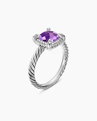 Petite Chatelaine® Pavé Bezel Ring Sterling Silver with Amethyst and Diamonds, 7mm