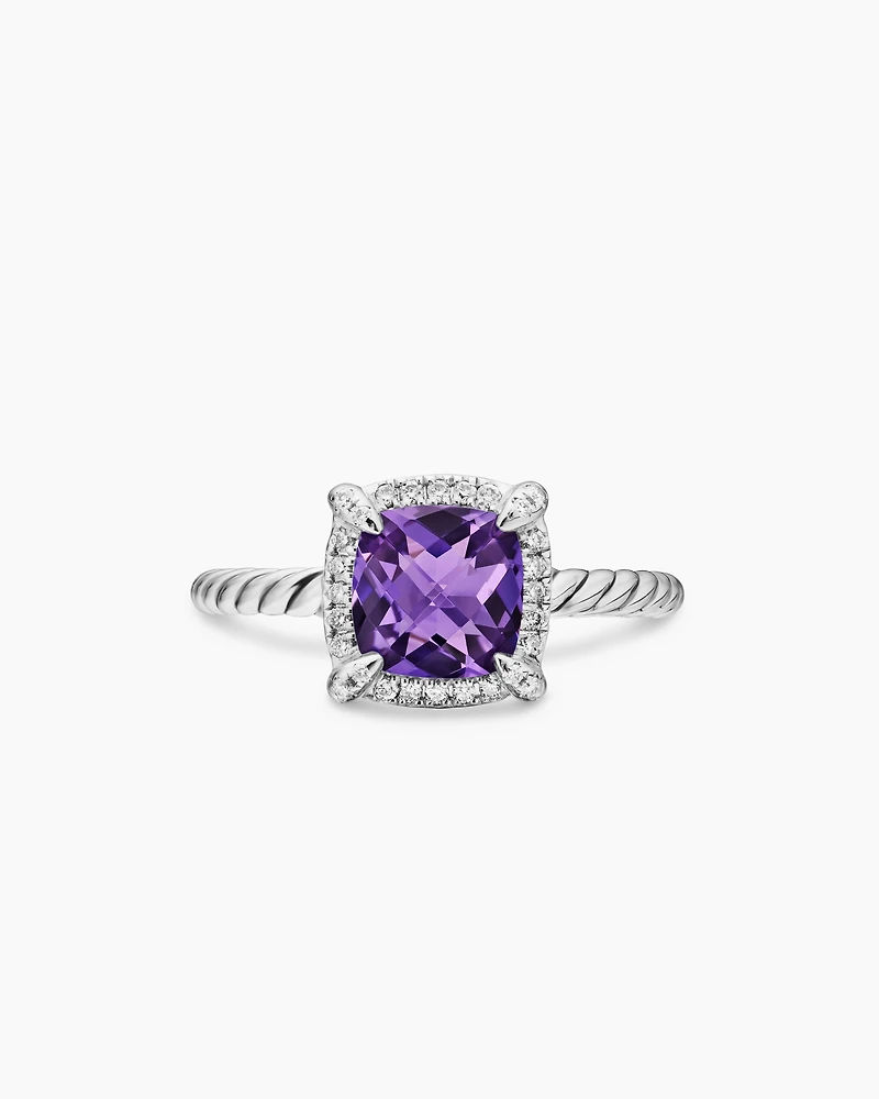 Petite Chatelaine® Pavé Bezel Ring Sterling Silver with Amethyst and Diamonds, 7mm