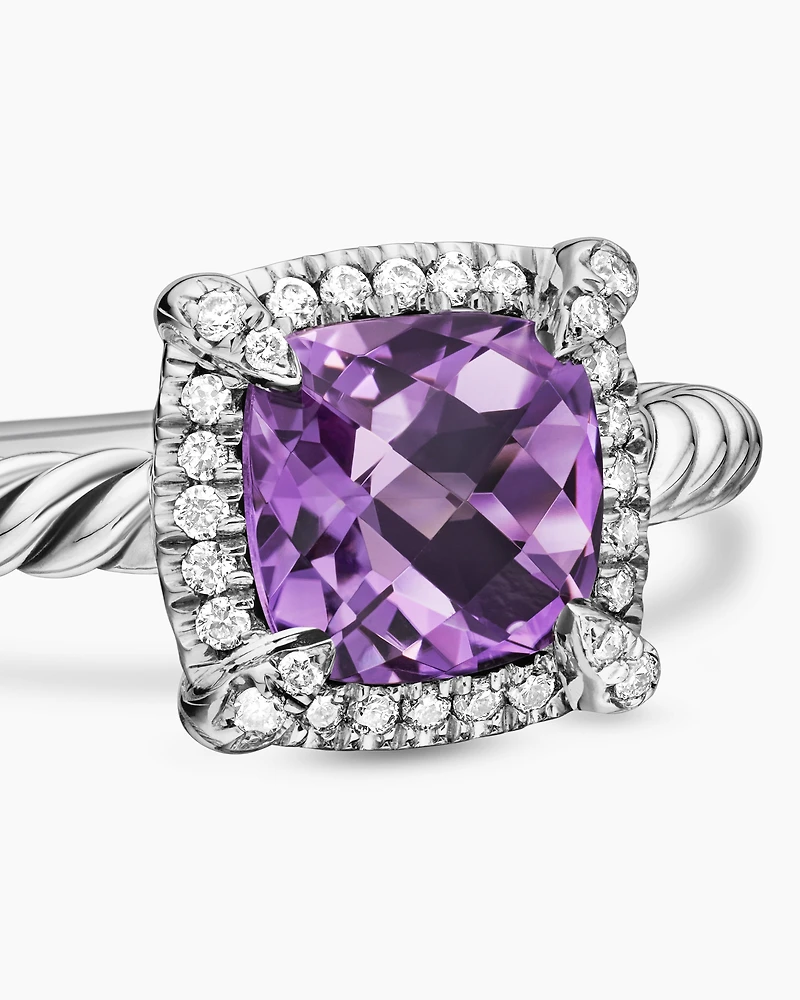 Petite Chatelaine® Pavé Bezel Ring Sterling Silver with Amethyst and Diamonds, 7mm