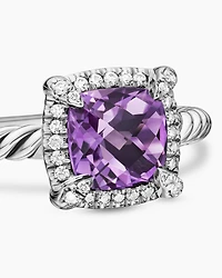 Petite Chatelaine® Pavé Bezel Ring Sterling Silver with Amethyst and Diamonds, 7mm