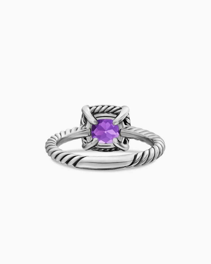 Petite Chatelaine® Pavé Bezel Ring Sterling Silver with Amethyst and Diamonds, 7mm